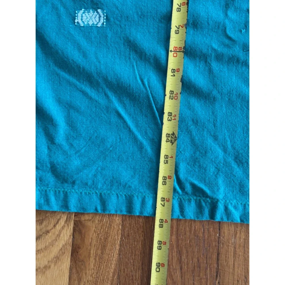 Vintage Handwoven‎ Teal Green Cotton Textile Brocade Geometric Pattern 87x79